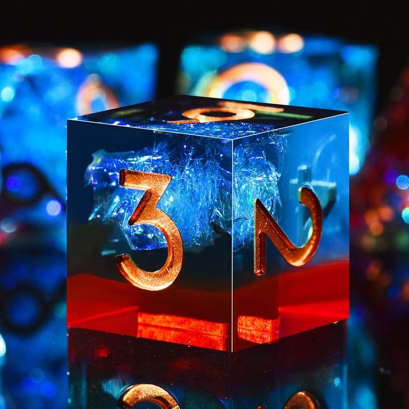 AUSTOR 7-Die DND Dice Set Handmade Sharp Edge Polyhedral Dice for Dungeons and Dragons RPG MTG Table Games（Flame Red & Ice Blue） - Image 3